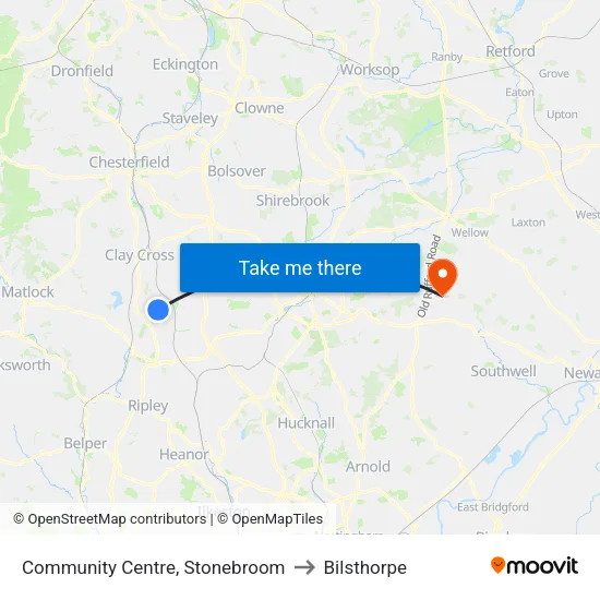 Community Centre, Stonebroom to Bilsthorpe map