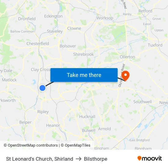 St Leonard's Church, Shirland to Bilsthorpe map