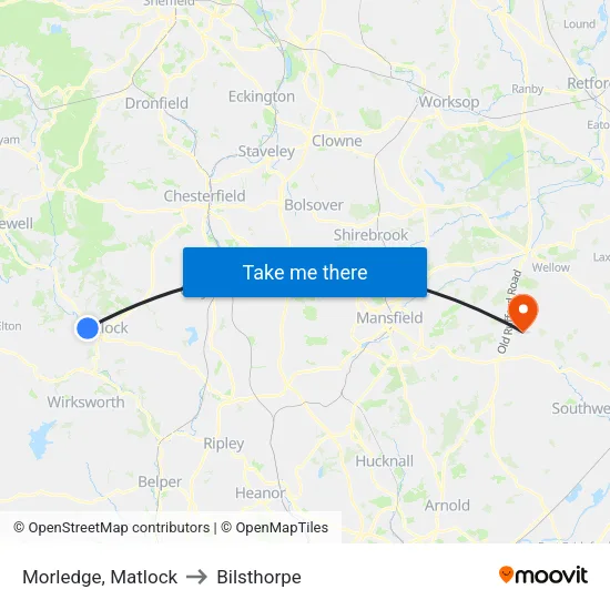 Morledge, Matlock to Bilsthorpe map