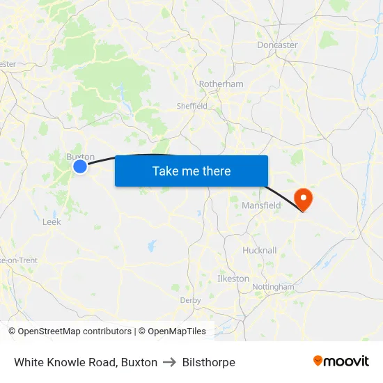White Knowle Road, Buxton to Bilsthorpe map