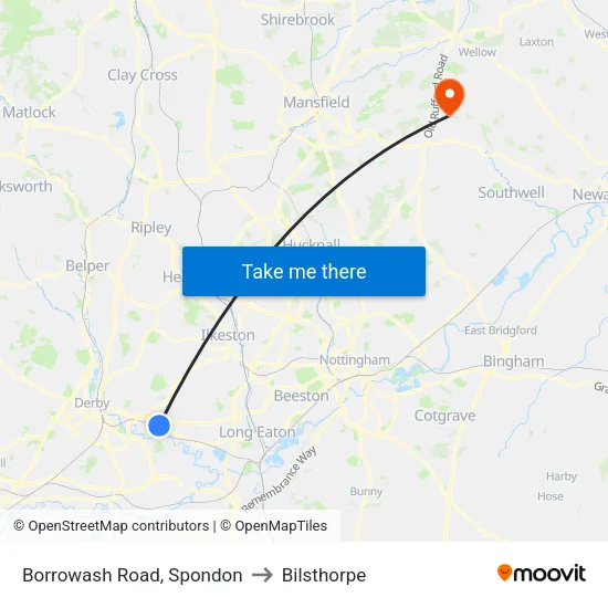 Borrowash Road, Spondon to Bilsthorpe map