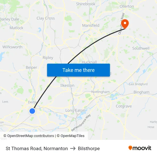 St Thomas Road, Normanton to Bilsthorpe map