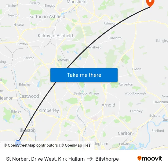 St Norbert Drive West, Kirk Hallam to Bilsthorpe map
