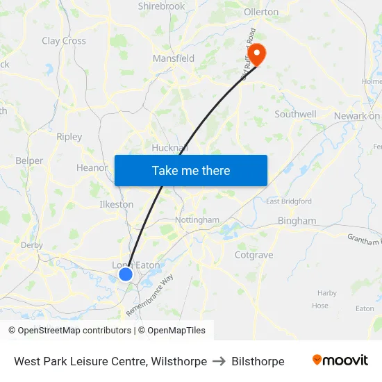 West Park Leisure Centre, Wilsthorpe to Bilsthorpe map