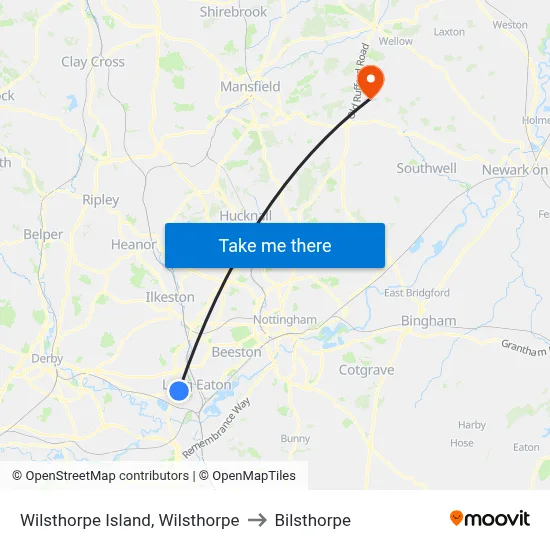 Wilsthorpe Island, Wilsthorpe to Bilsthorpe map
