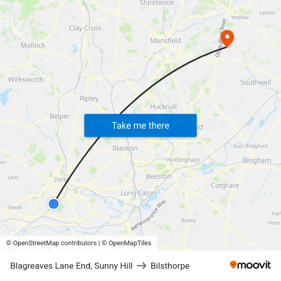 Blagreaves Lane End, Sunny Hill to Bilsthorpe map