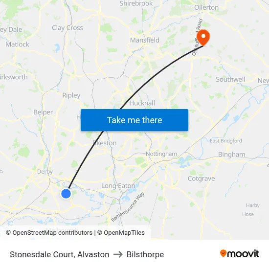 Stonesdale Court, Alvaston to Bilsthorpe map