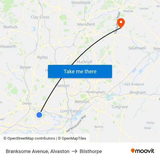 Branksome Avenue, Alvaston to Bilsthorpe map