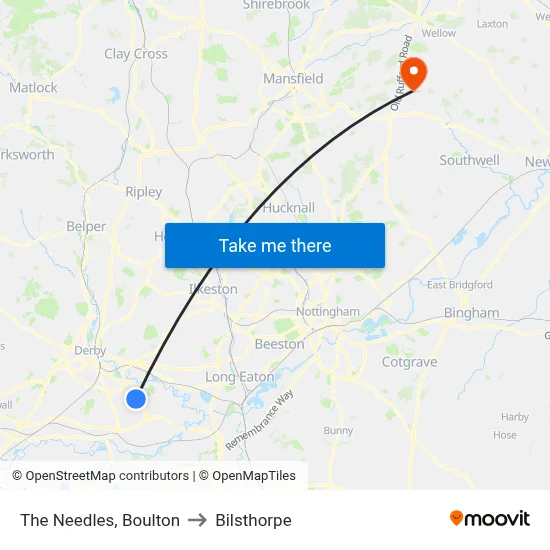 The Needles, Boulton to Bilsthorpe map