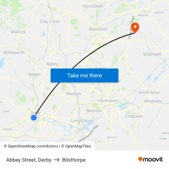 Abbey Street, Derby to Bilsthorpe map