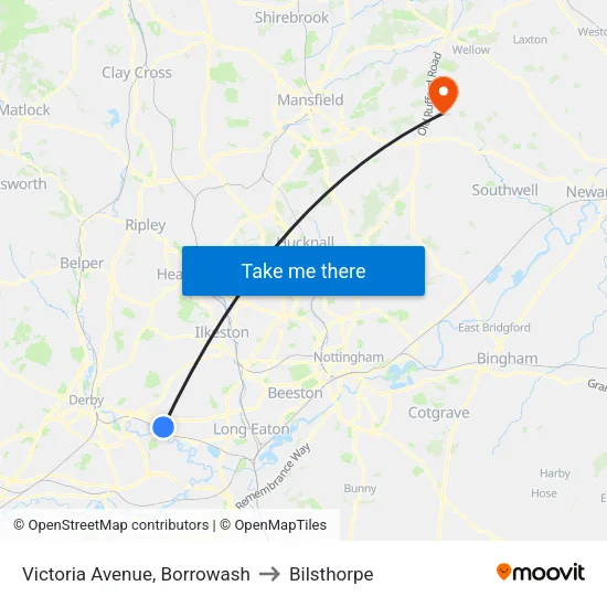 Victoria Avenue, Borrowash to Bilsthorpe map