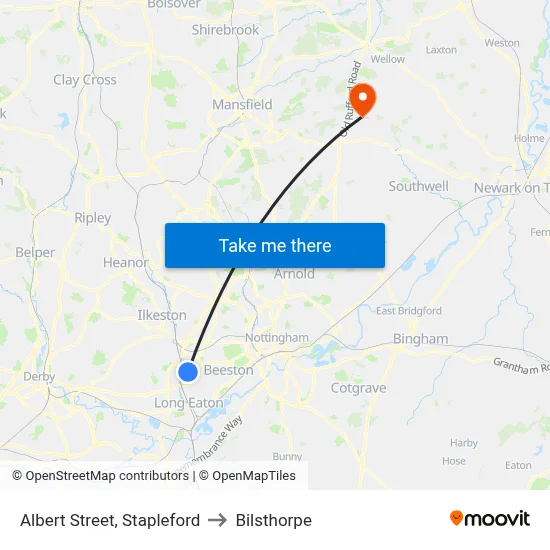 Albert Street, Stapleford to Bilsthorpe map