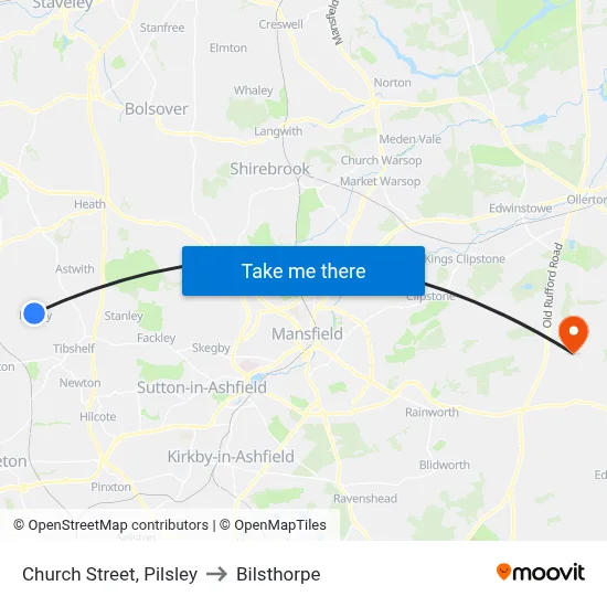 Church Street, Pilsley to Bilsthorpe map