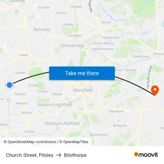 Church Street, Pilsley to Bilsthorpe map