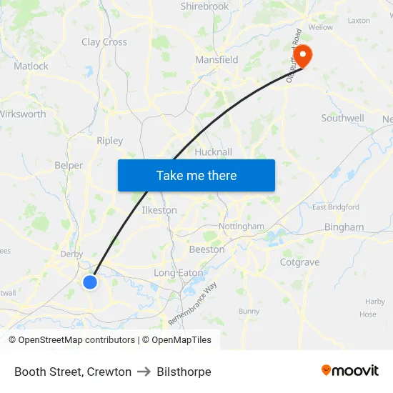 Booth Street, Crewton to Bilsthorpe map