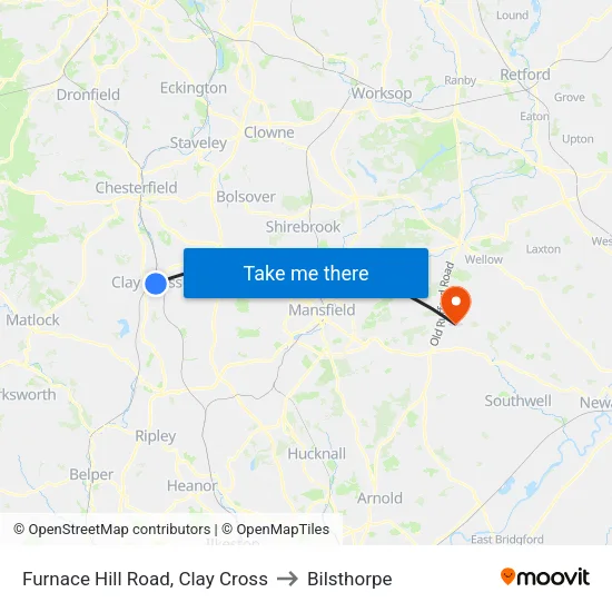 Furnace Hill Road, Clay Cross to Bilsthorpe map