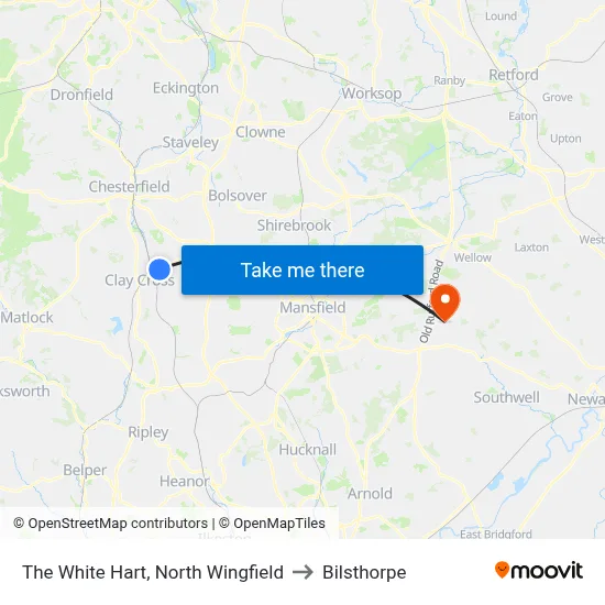 The White Hart, North Wingfield to Bilsthorpe map