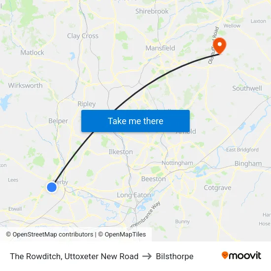 The Rowditch, Uttoxeter New Road to Bilsthorpe map