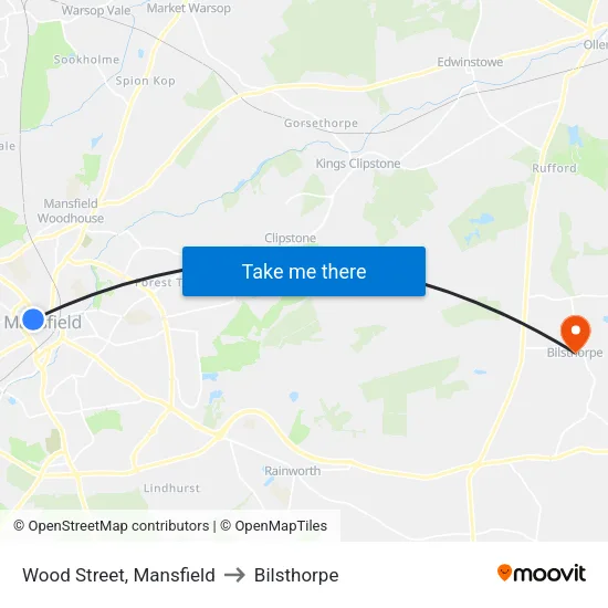 Westfield Lane, Mansfield to Bilsthorpe map