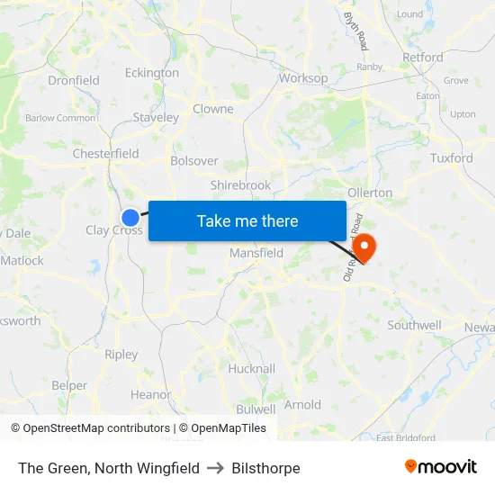The Green, North Wingfield to Bilsthorpe map