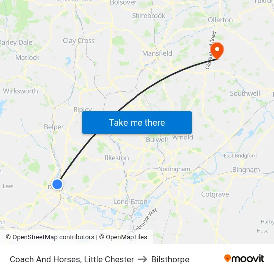 Coach And Horses, Little Chester to Bilsthorpe map