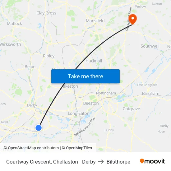 Courtway Crescent, Chellaston - Derby to Bilsthorpe map