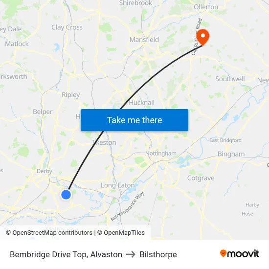 Bembridge Drive Top, Alvaston to Bilsthorpe map