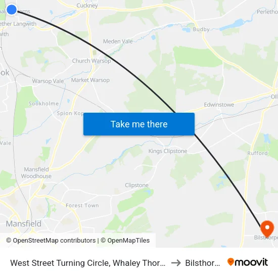 West Street Turning Circle, Whaley Thorns to Bilsthorpe map