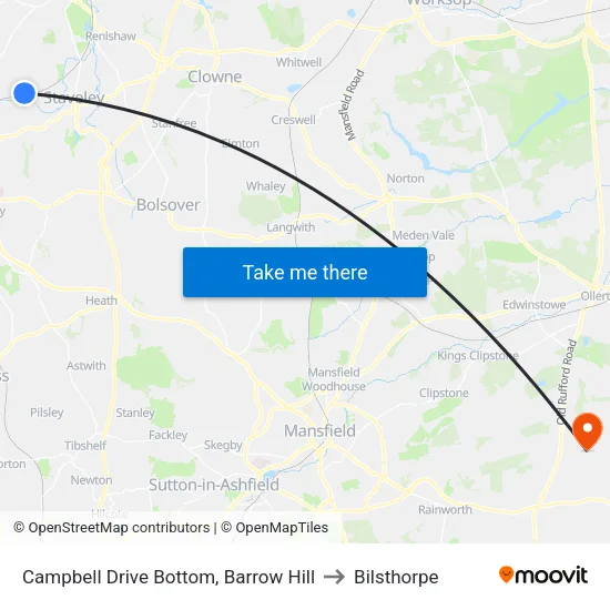 Campbell Drive Bottom, Barrow Hill to Bilsthorpe map