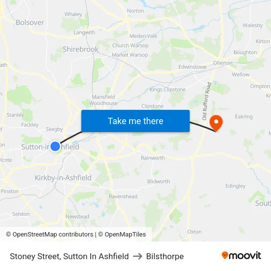 Stoney Street, Sutton In Ashfield to Bilsthorpe map