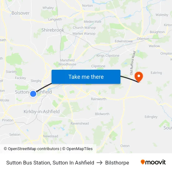 Sutton Bus Station, Sutton In Ashfield to Bilsthorpe map