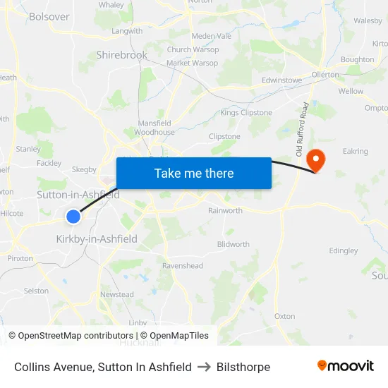 Collins Avenue, Sutton In Ashfield to Bilsthorpe map