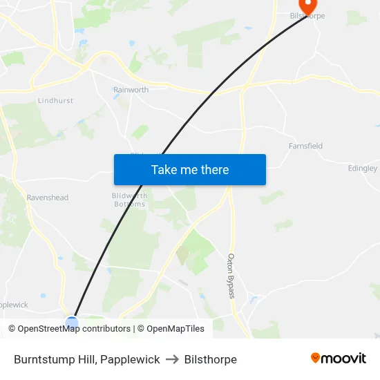 Burntstump Hill, Papplewick to Bilsthorpe map