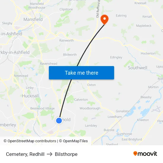 Cemetery, Redhill to Bilsthorpe map