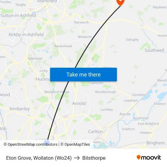 Eton Grove, Wollaton (Wo24) to Bilsthorpe map