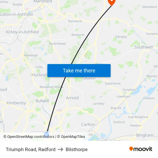 Triumph Road, Radford to Bilsthorpe map