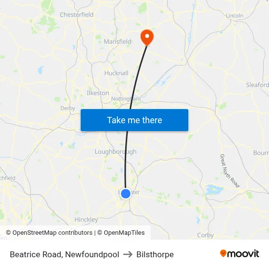 Beatrice Road, Newfoundpool to Bilsthorpe map