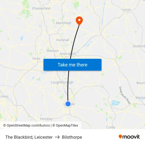 The Blackbird, Leicester to Bilsthorpe map