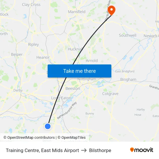 Training Centre, East Mids Airport to Bilsthorpe map