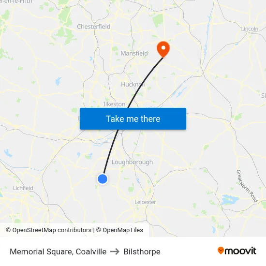 Memorial Square, Coalville to Bilsthorpe map