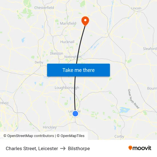 Charles Street, Leicester to Bilsthorpe map