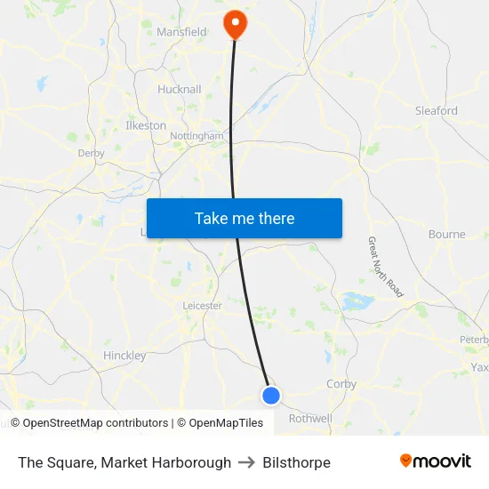 The Square, Market Harborough to Bilsthorpe map