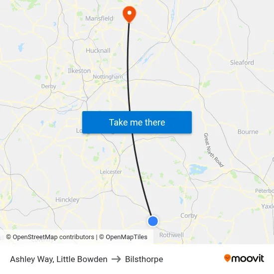 Ashley Way, Little Bowden to Bilsthorpe map