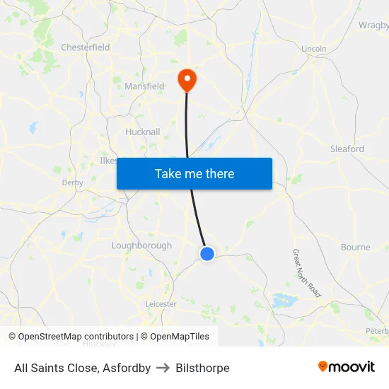 All Saints Close, Asfordby to Bilsthorpe map