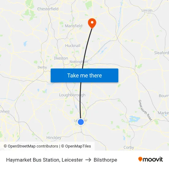 Haymarket Bus Station, Leicester to Bilsthorpe map