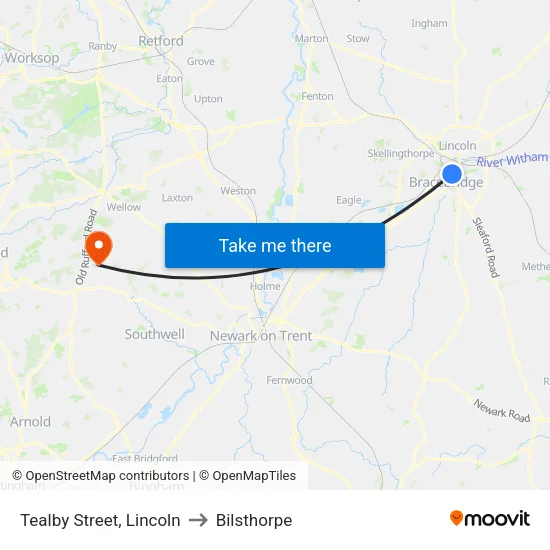 Tealby Street, Lincoln to Bilsthorpe map