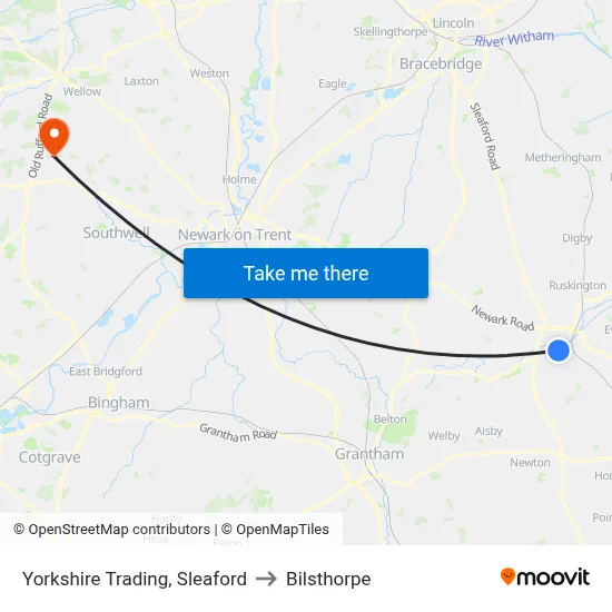 Yorkshire Trading, Sleaford to Bilsthorpe map