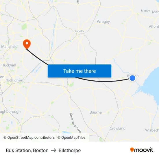 Bus Station, Boston to Bilsthorpe map