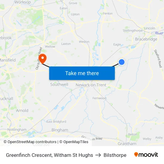 Greenfinch Crescent, Witham St Hughs to Bilsthorpe map