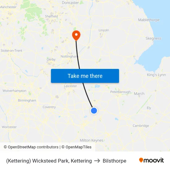 (Kettering) Wicksteed Park, Kettering to Bilsthorpe map
